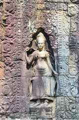 Apsara, a bas relief in Angkor Thom, Angkor Wat Temple Complex near Siem Reap, Cambodia.