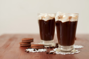 Coffee cocktails with cream and  marshmallows