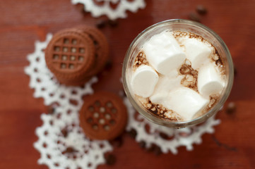 Coffee cocktails with cream and  marshmallows