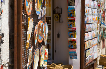 Sale of tourist souvenirs in Besalu, Catalonia