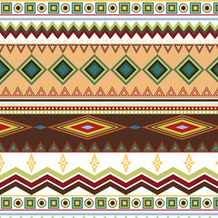 Tribal ethnic seamless stripe pattern on white background, swatches included.