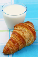 Butter croissant with glass of milk, closeup
