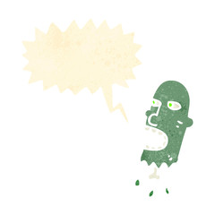 retro cartoon shrieking zombie head