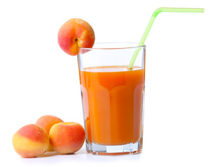 Glass of apricot juice isolated on white