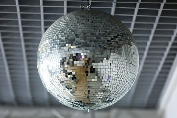 Silver disco mirror ball close up