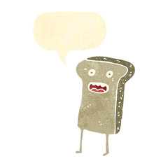 retro cartoon slice of bread with speech bubble