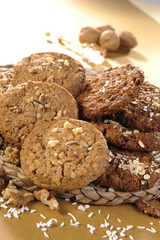 circular cocoa cookies with nuts and coconut 