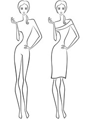 Abstract slender women two outlines