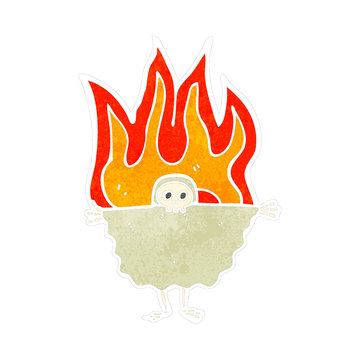 retro cartoon flaming ghost