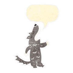 retro cartoon howling wolf