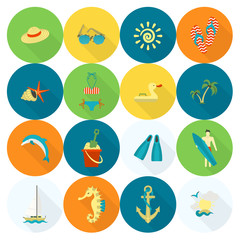 Summer and Beach Simple Flat Icons