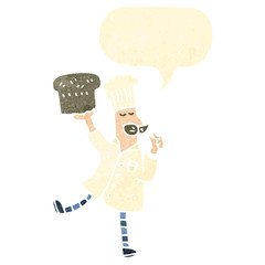 retro cartoon baker with bread