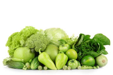 Fresh green food isolated on white