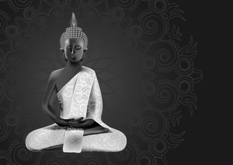 Meditating Buddha posture in silver and black colors