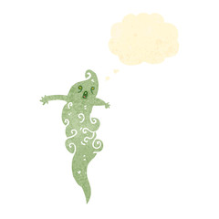 retro cartoon ghost with thought bubble