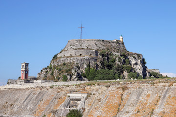 old fortress with clock tower Corfu town Greece