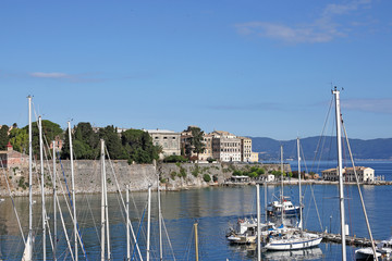 Fototapeta na wymiar port with boats Corfu town Greece