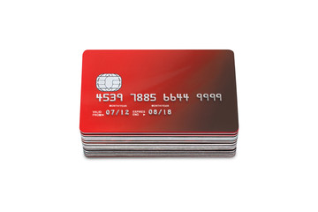 stack of Credit cards and  bank cards on a white background