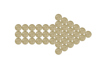 pointing arrow made out of one pound coins
