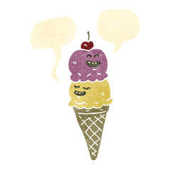 retro cartoon ice cream with speech bubble