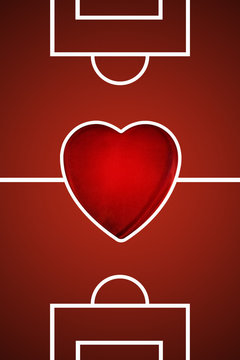 digitally illustrated football pitch with a love heart in the centre