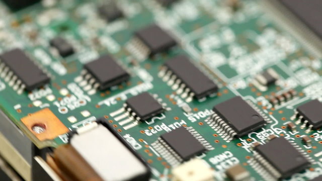 Close up on circuit board rotating
