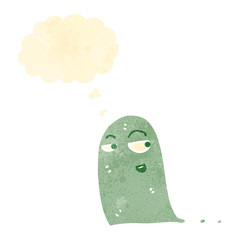 retro cartoon ghost with thought bubble