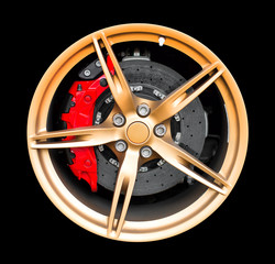 Obraz premium Sports car rim isolated on black background.