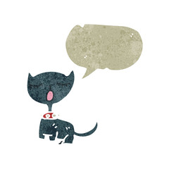 retro cartoon black cat with speech bubble