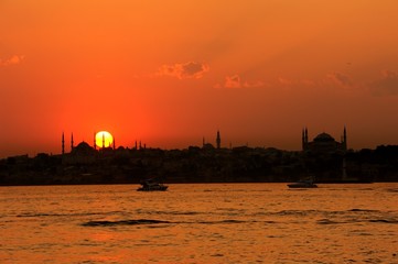 Bluemosque and Hagia Sophia in Sunset-Golden Hours Istanbul, Turkey