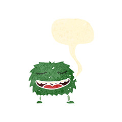 retro cartoon hairy monster with speech bubble