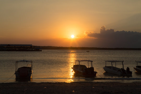 sunset, in the foreground boats Nusa Penida, Indonesia © vladislav333222