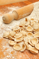 Fresh italian pasta orecchiette, handmade with whole wheat flour