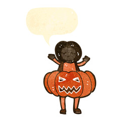 retro cartoon girl in pumpkin outfit