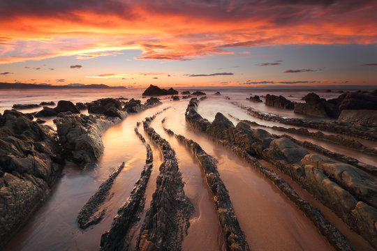 golden sunset at barrika beach