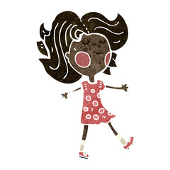 happy girl walking retro cartoon