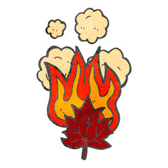 retro cartoon burning leaf