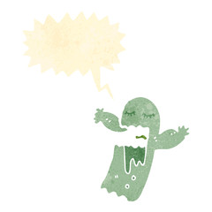 retro cartoon ghost with speech bubble
