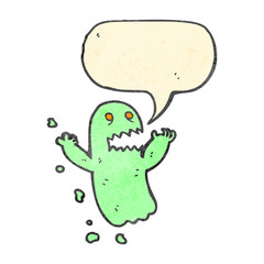 retro cartoon ghost with speech bubble