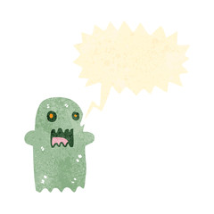 retro cartoon ghost with speech bubble