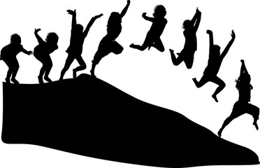 eight active girls on white