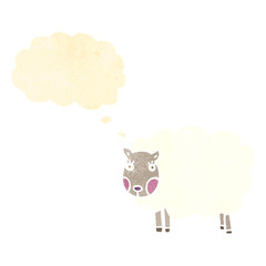 retro cartoon sheep with thought bubble