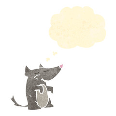 retro cartoon wolf cub with thought bubble