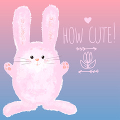 Greeting card with Cute Bunny and Hand writing