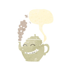 retro cartoon teapot with speech bubble