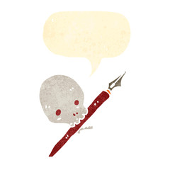 retro cartoon skull holding art tools