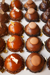 Chocolate truffles/Chocolate balls decorated with sprinkles at the bottom.Delicious candy.Very shallow depth of field for soft background.