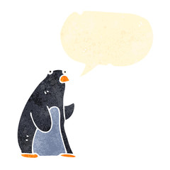 retro cartoon penguin with speech bubble