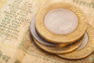 Indian Currency Rupee Notes and Coins 