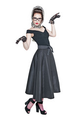 Young beautiful woman in retro pin up style posing isolated